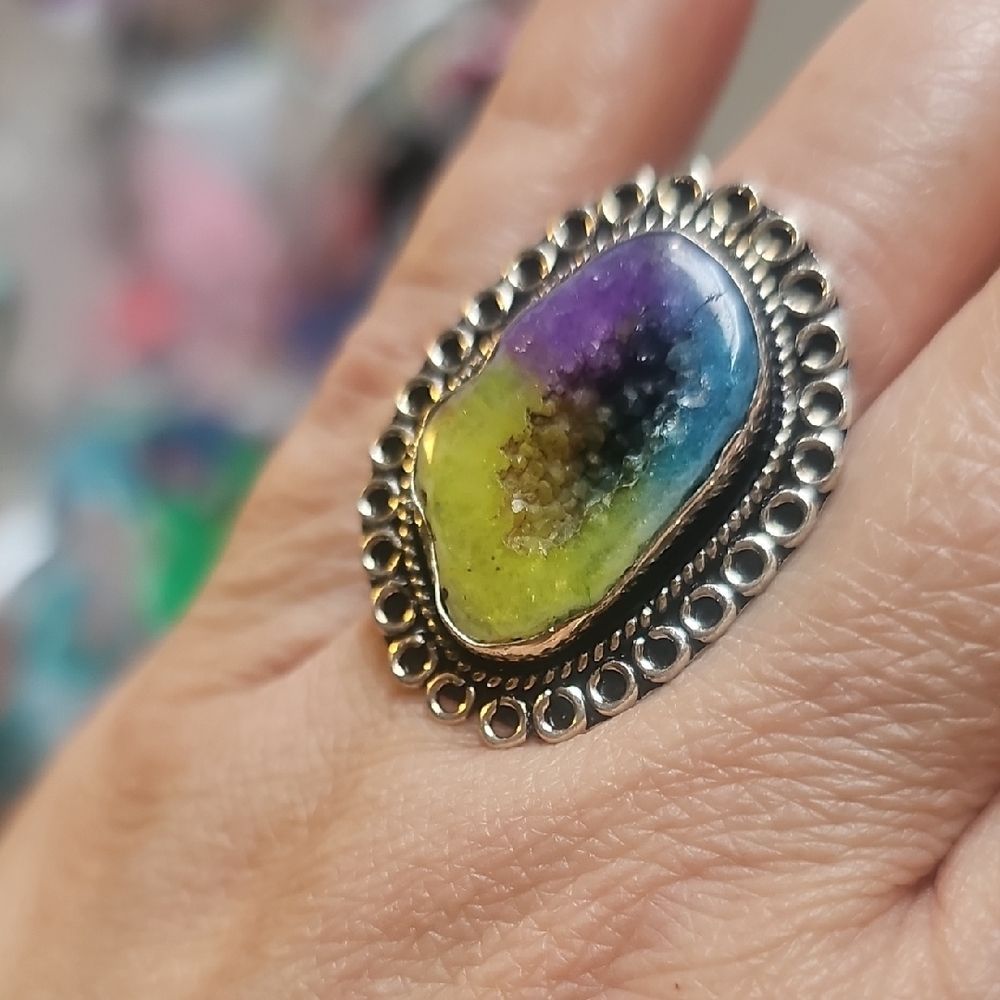 Multicolor Silver Statement Ring - image 4